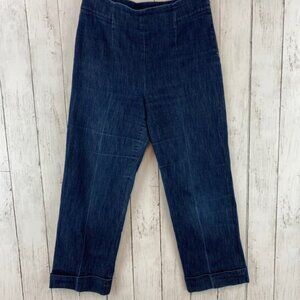 Blue Cotton/Silk Denim High Rise Straight Crop Jeans